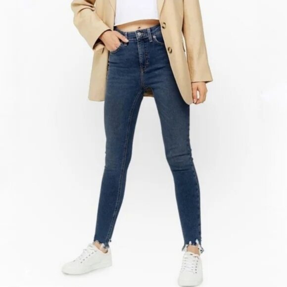 Topshop Denim - TopShop Jamie Moto High-Waisted hewed" Hem Skinny Jeans Size 30